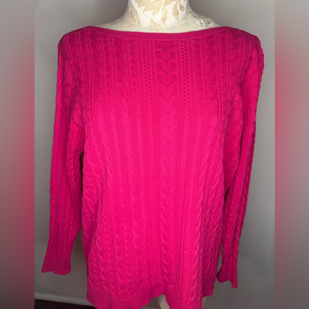 Lands' End Cable Knit Sweater in Bright Pink 2X